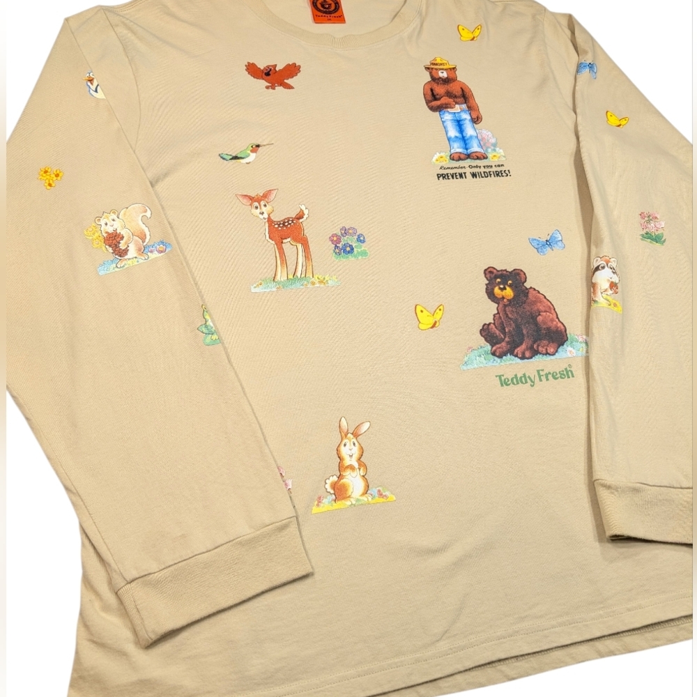SALE!!  Teddy Fresh X Smokey Bear 2XL cotton, long sleeve T-shirt w/ critters. - Picture 11 of 15